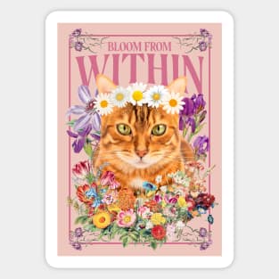 Boho Floral Bohemian Cute Orange Tabby Cat Mom Sticker